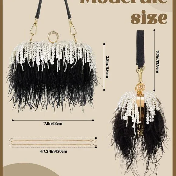 Women Ostrich Feather Tote Bag Fluffy Purse Clutch Feather Evening Handbag for W